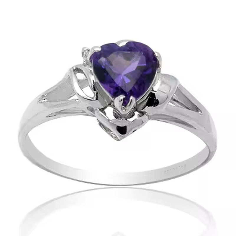 Romantic Heart Crystal Ring Fopr Woman 5Mm Natural Amethyst Ring 925 Sterling Silver Amethyst Ring Birthday Gift for Woman