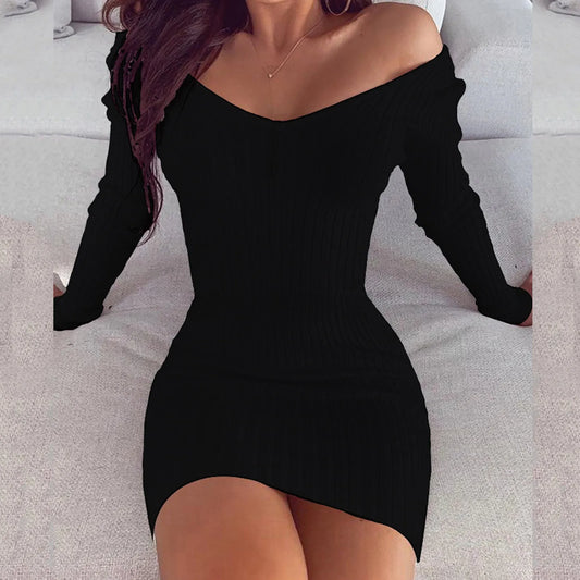 Sexy off Shoulder Long Sleeve Bodycon Dress for Women 2024 Spring Autumn White Knitted Sweater Mini Woman Dresses Robe Femme