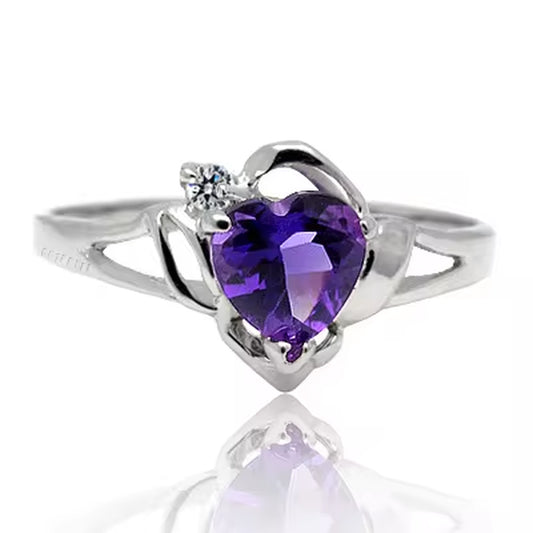 Romantic Heart Crystal Ring Fopr Woman 5Mm Natural Amethyst Ring 925 Sterling Silver Amethyst Ring Birthday Gift for Woman